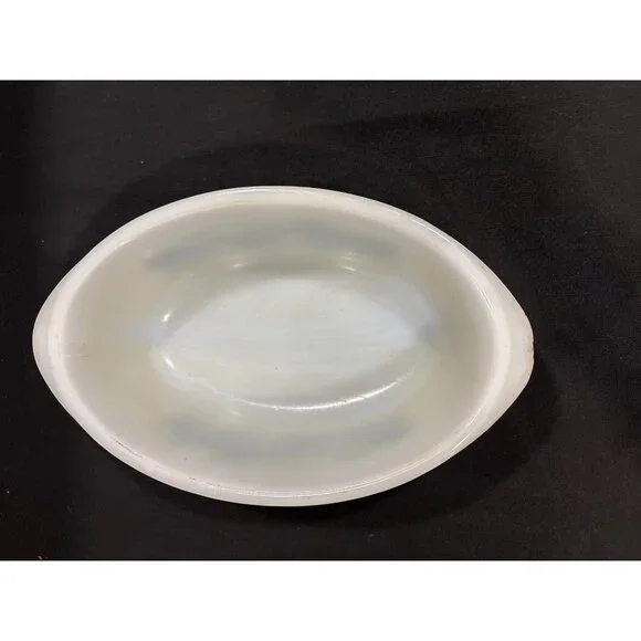 Vintage Glasbake Milk Glass Rectangular Baking Dishes With Blue Farm Scene - Picture 15 of 16